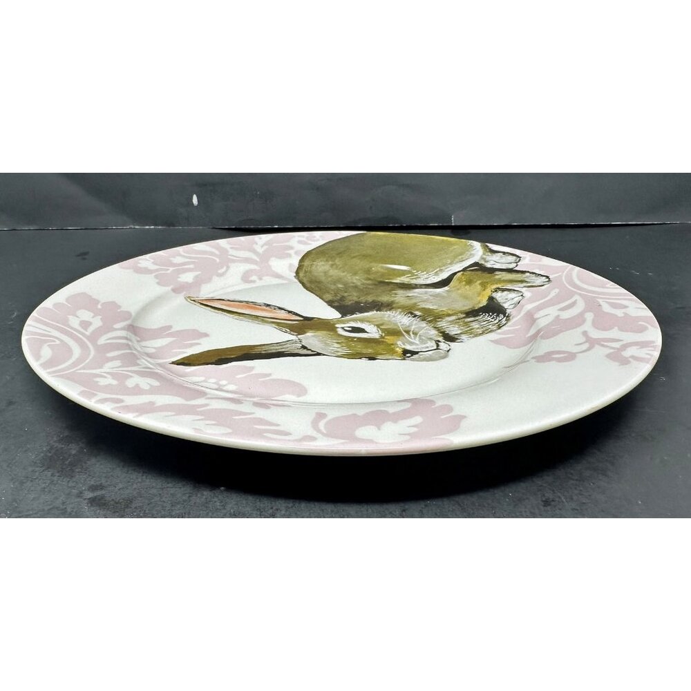 CIROA PINK BUNNY Porcelain Dinner Plate Floral Damask Easter Spring Rabbit - Picture 7 of 9
